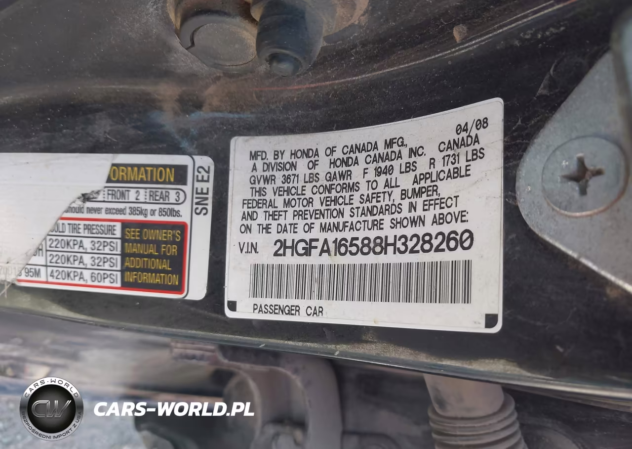 2008 Honda Civic Lx VIN:2HGFA16588H328260 - 9