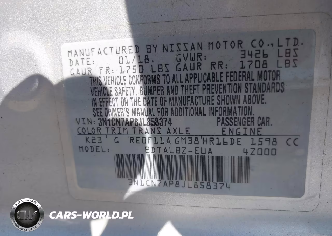 2018 Nissan Versa 1.6 Sv VIN:3N1CN7AP8JL858374 - 9