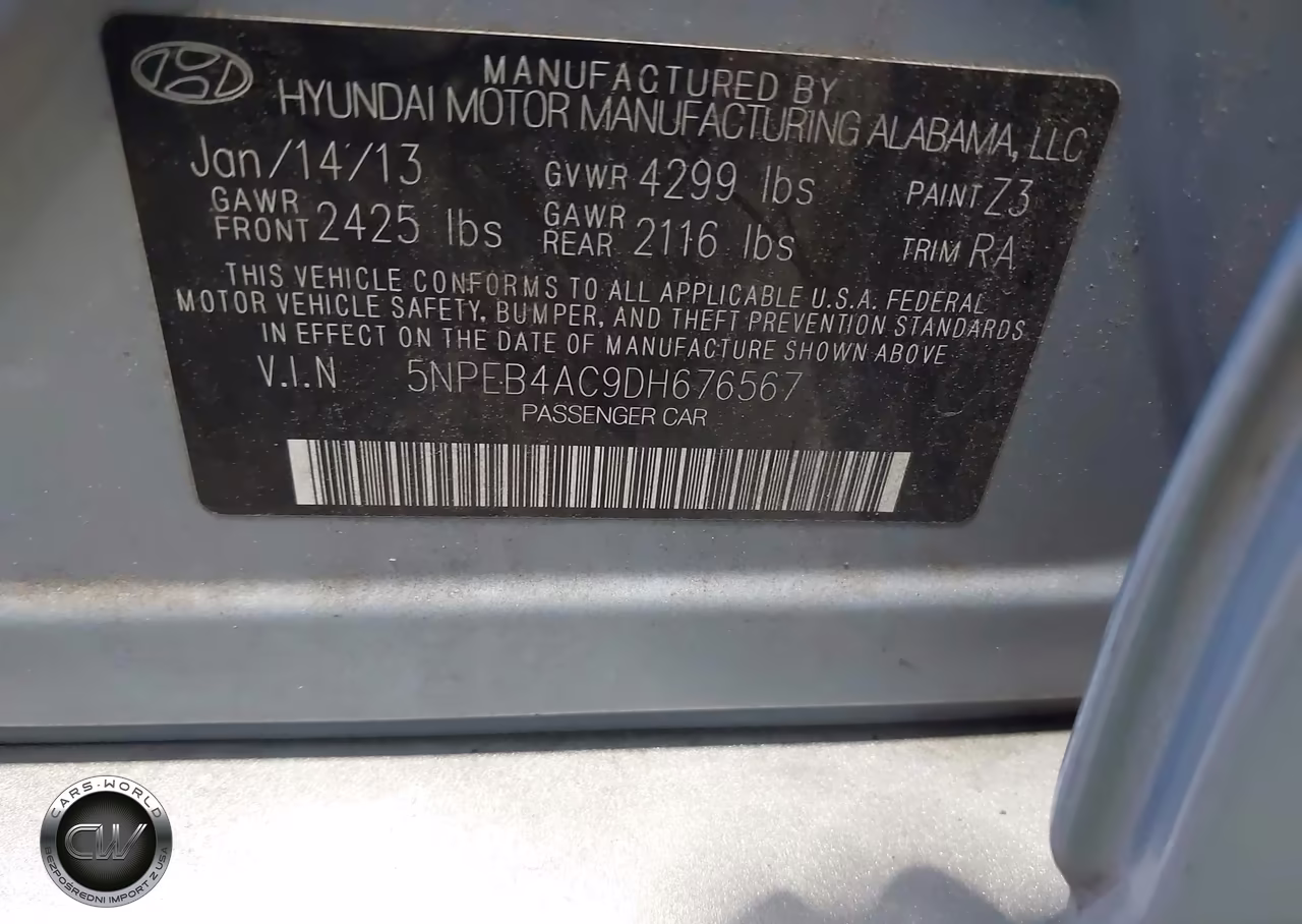 2013 Hyundai Sonata Gls VIN:5NPEB4AC9DH676567 - 9
