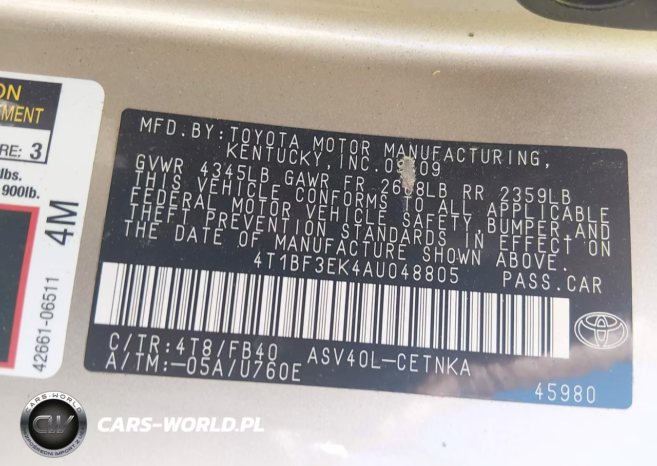 2010 Toyota Camry Le VIN:4T1BF3EK4AU048805 - 9