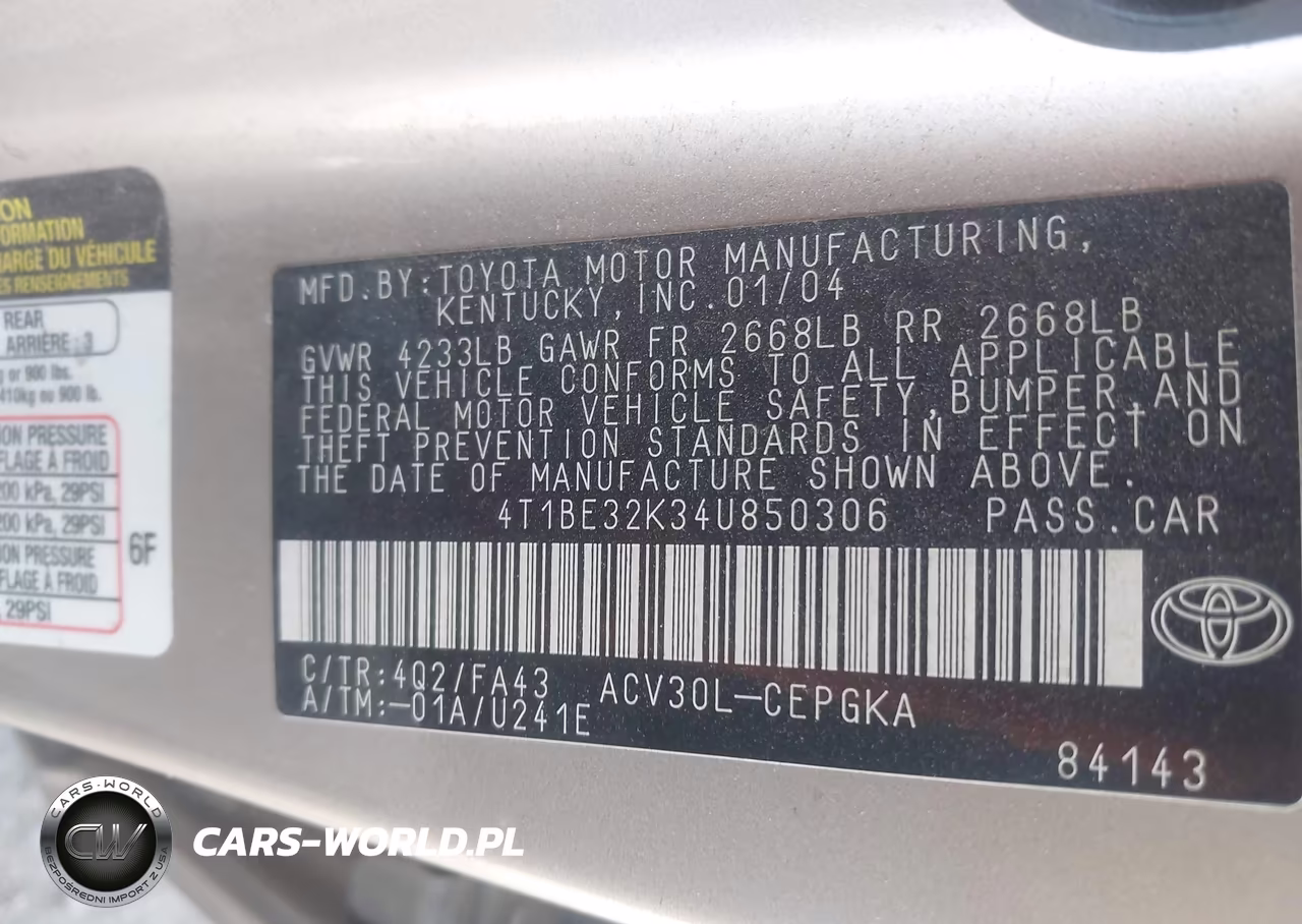 2004 Toyota Camry Xle VIN:4T1BE32K34U850306 - 9