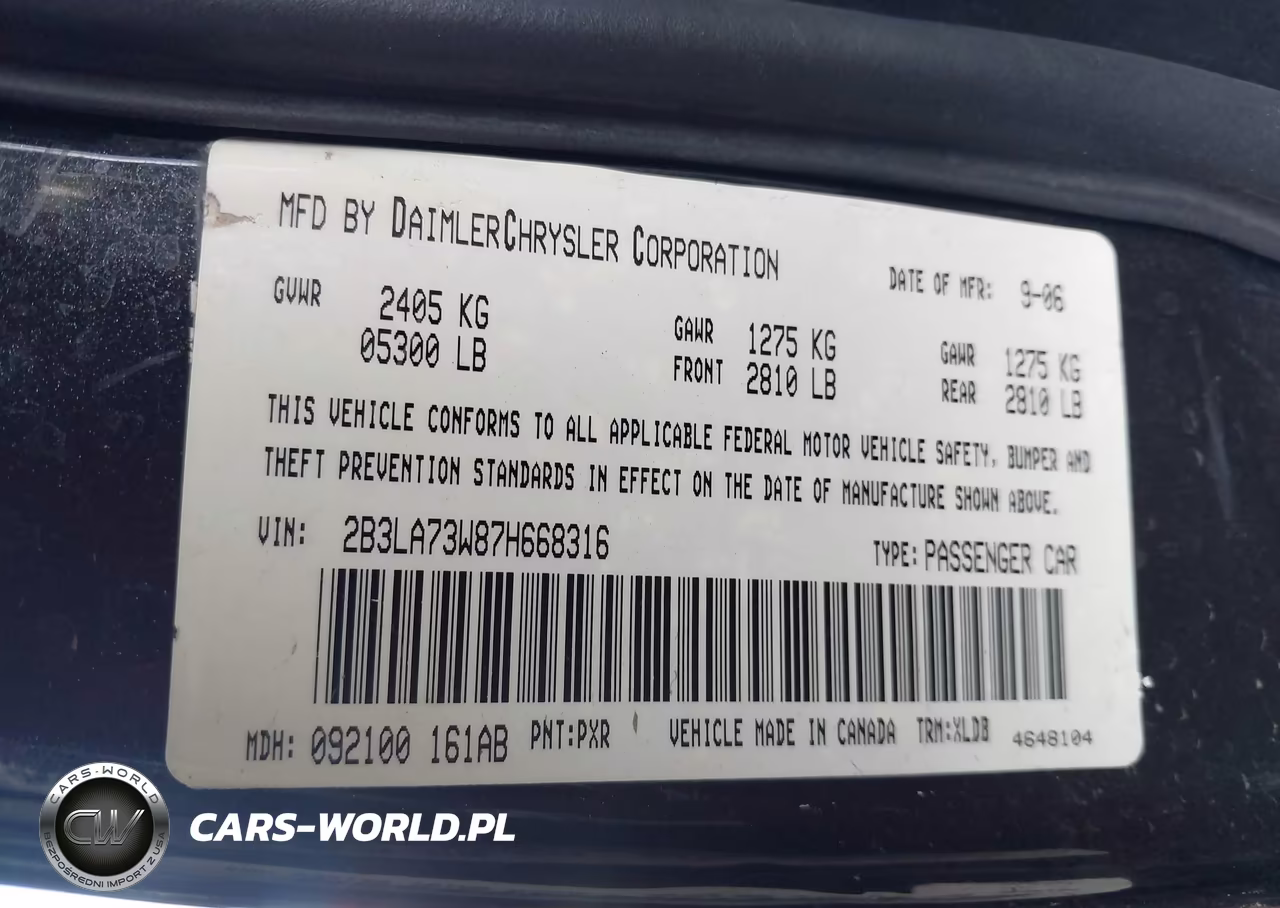 2007 Dodge Charger Srt8 VIN:2B3LA73W87H668316 - 9