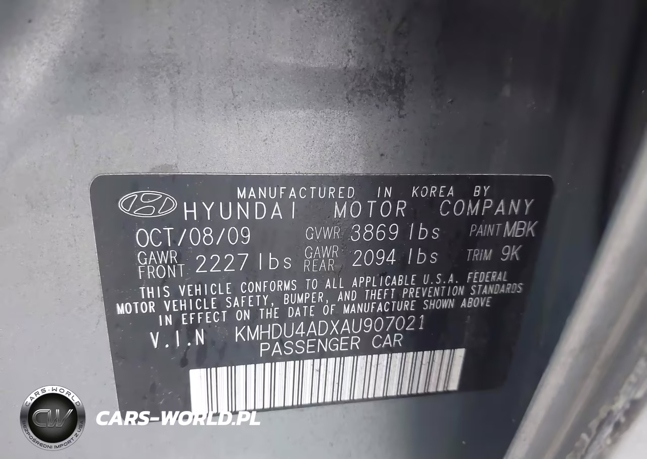 2010 Hyundai Elantra Gls VIN:KMHDU4ADXAU907021 - 9