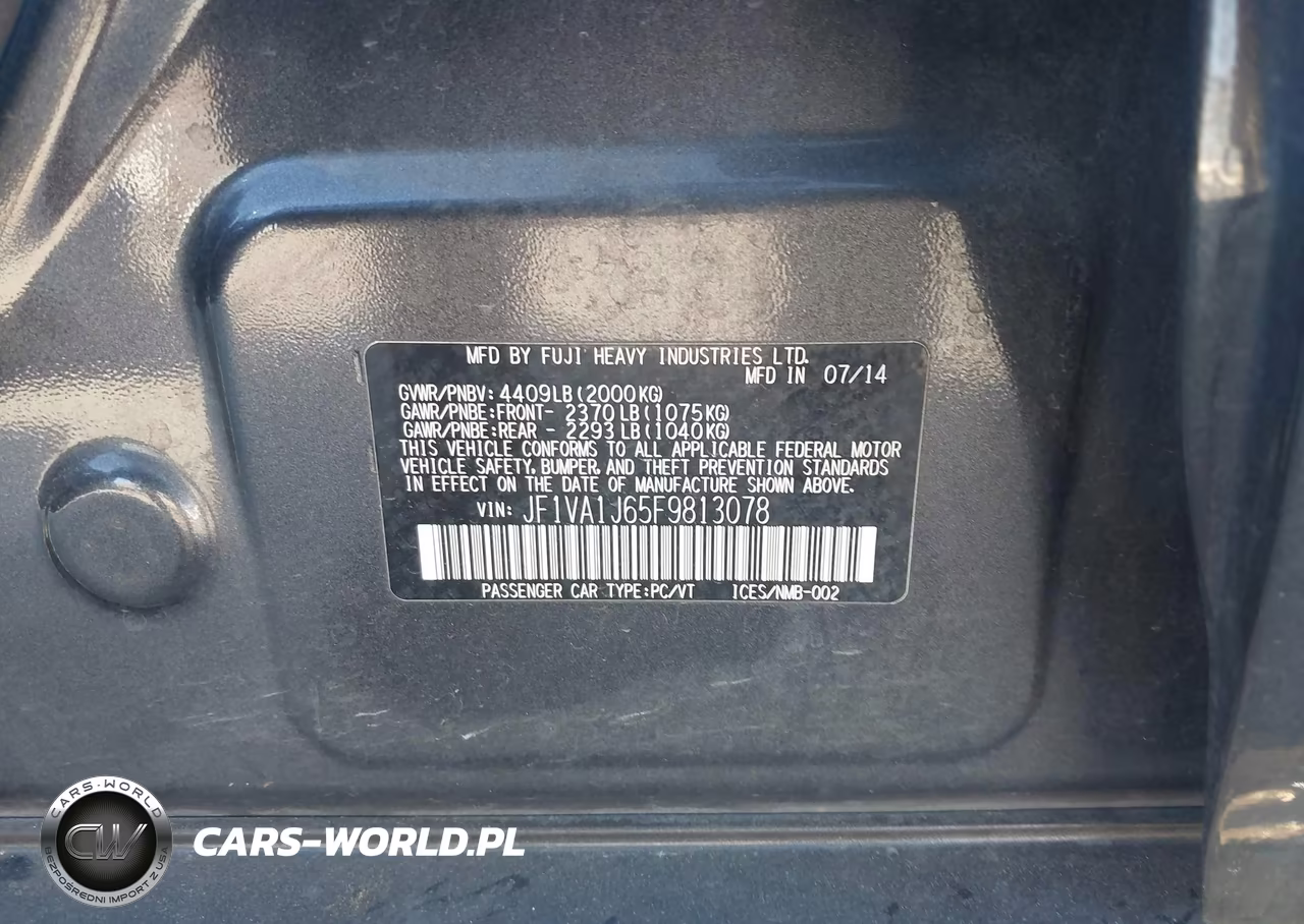 2015 Subaru Wrx Limited VIN:JF1VA1J65F9813078 - 9