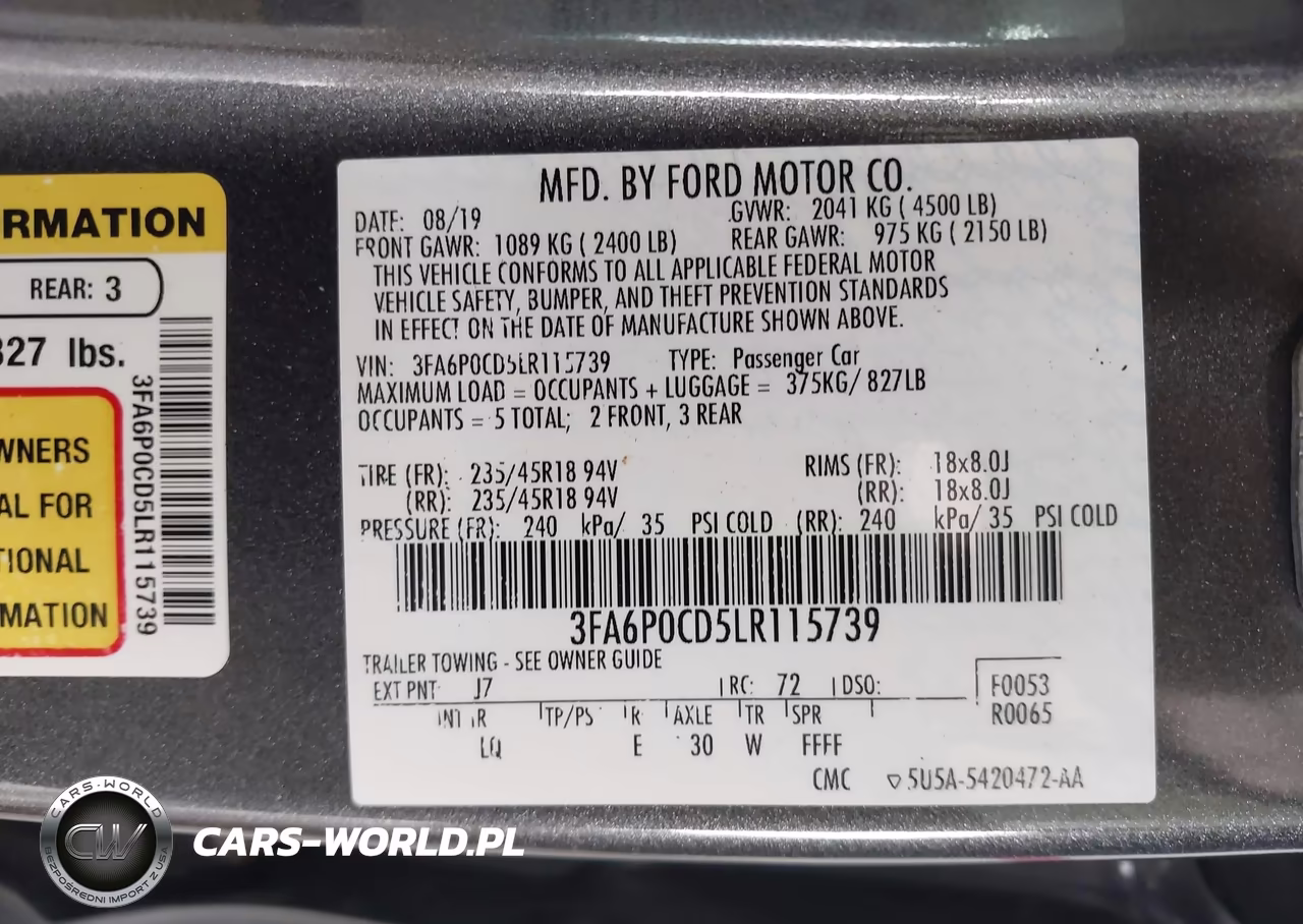 2020 Ford Fusion Sel VIN:3FA6P0CD5LR115739 - 9