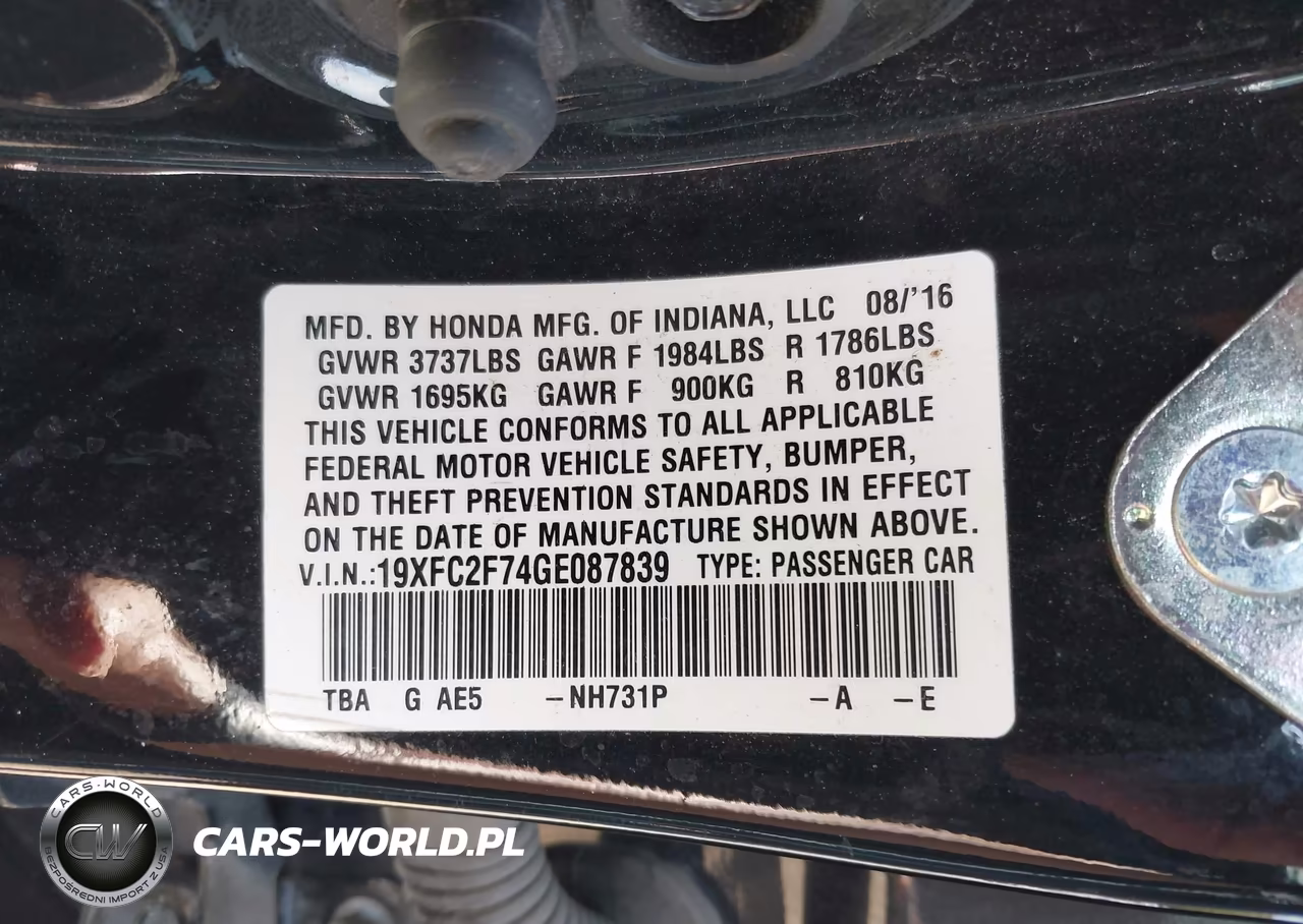 2016 Honda Civic Ex VIN:19XFC2F74GE087839 - 9