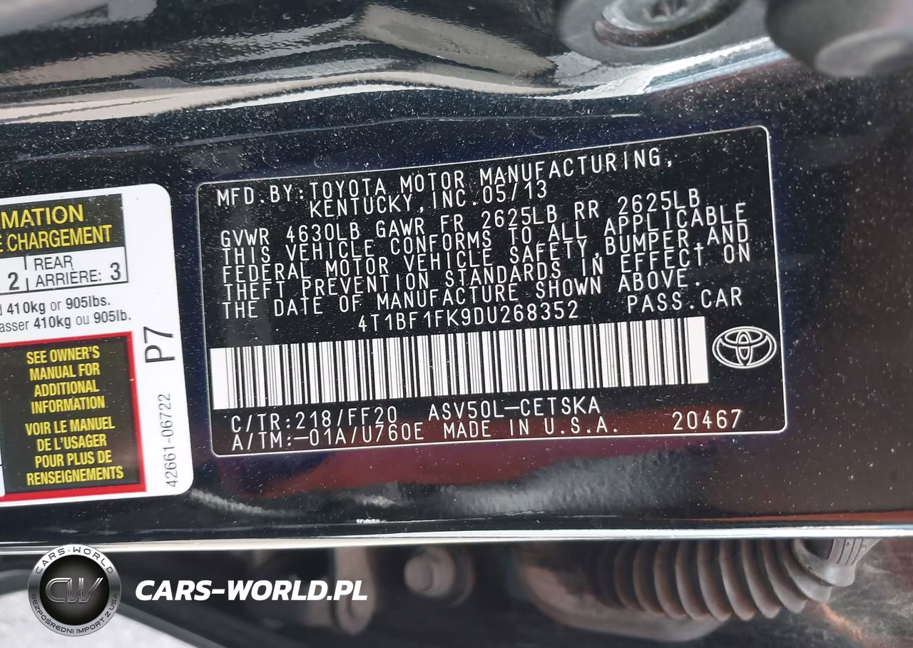 2013 Toyota Camry Se VIN:4T1BF1FK9DU268352 - 9