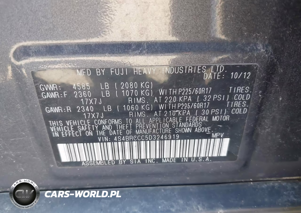 2013 Subaru Outback 2.5I Premium VIN:4S4BRCCC5D3246919 - 9