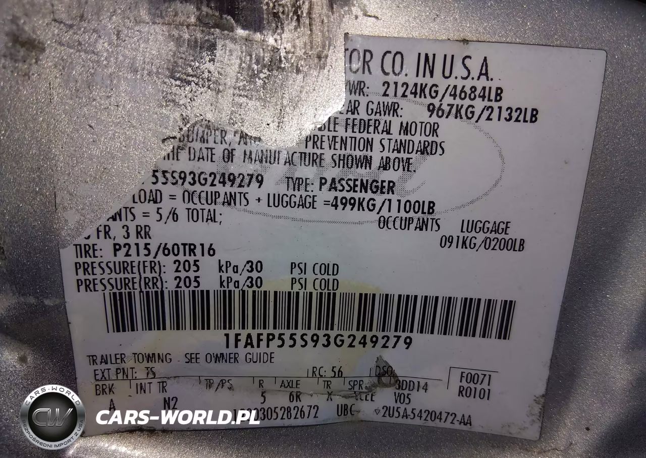 2003 Ford Taurus Ses VIN:1FAFP55S93G249279 - 9