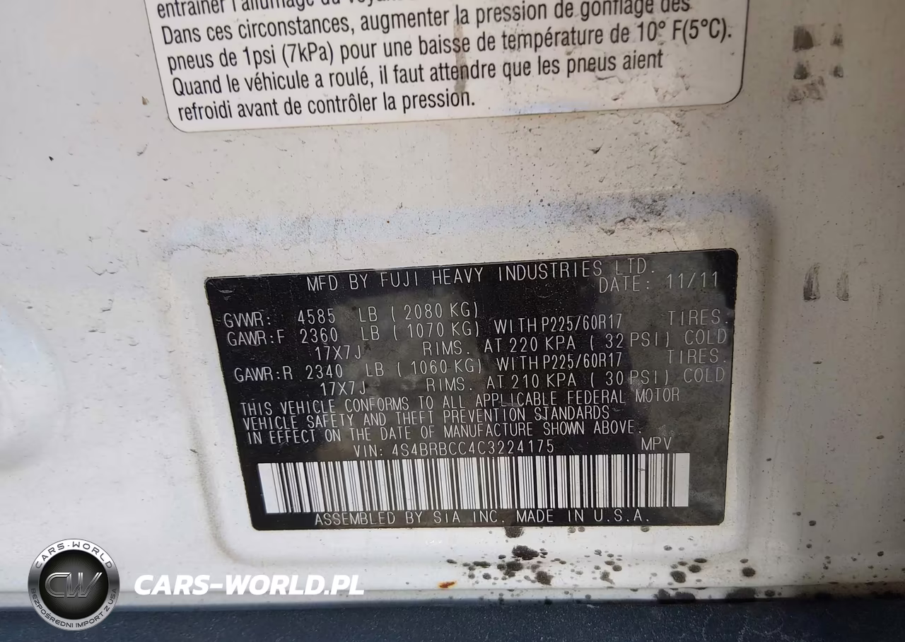 2012 Subaru Outback 2.5I Premium VIN:4S4BRBCC4C3224175 - 9
