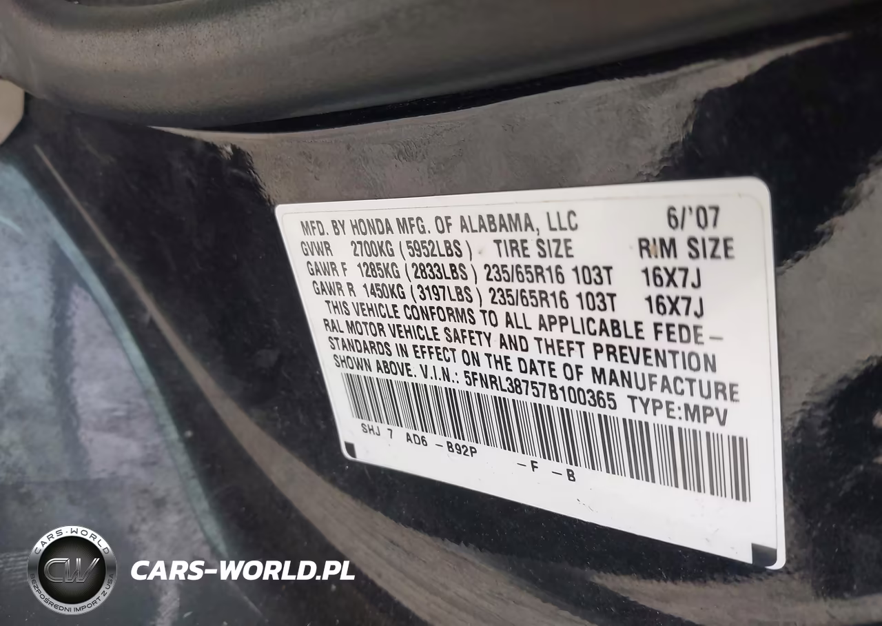 2007 Honda Odyssey Ex-L VIN:5FNRL38757B100365 - 9
