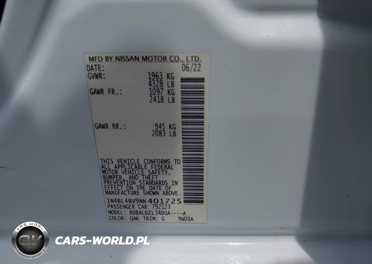 2022 Nissan Altima S Fwd VIN:1N4BL4BV9NN401725 - 9