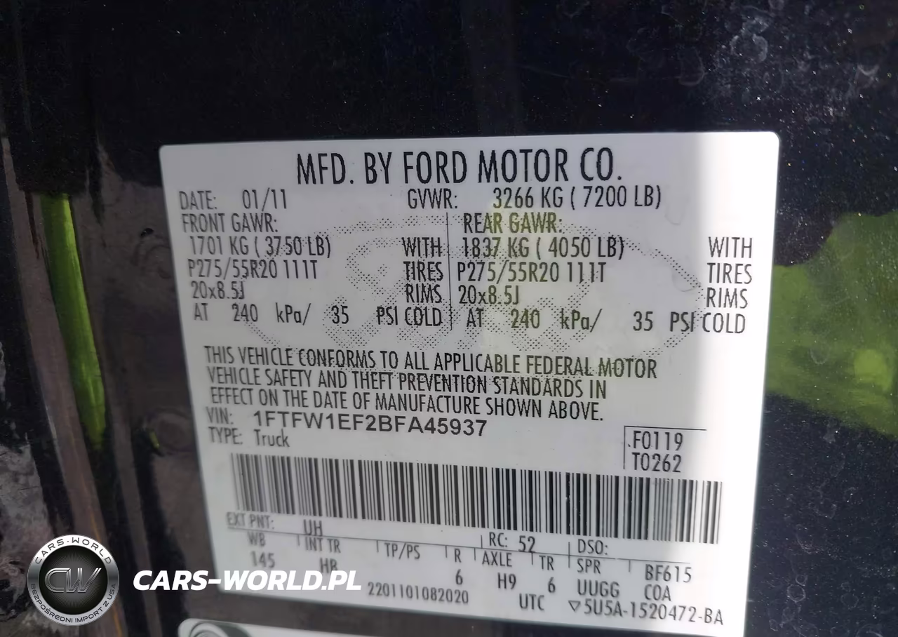 2011 Ford F-150 Lariat VIN:1FTFW1EF2BFA45937 - 9