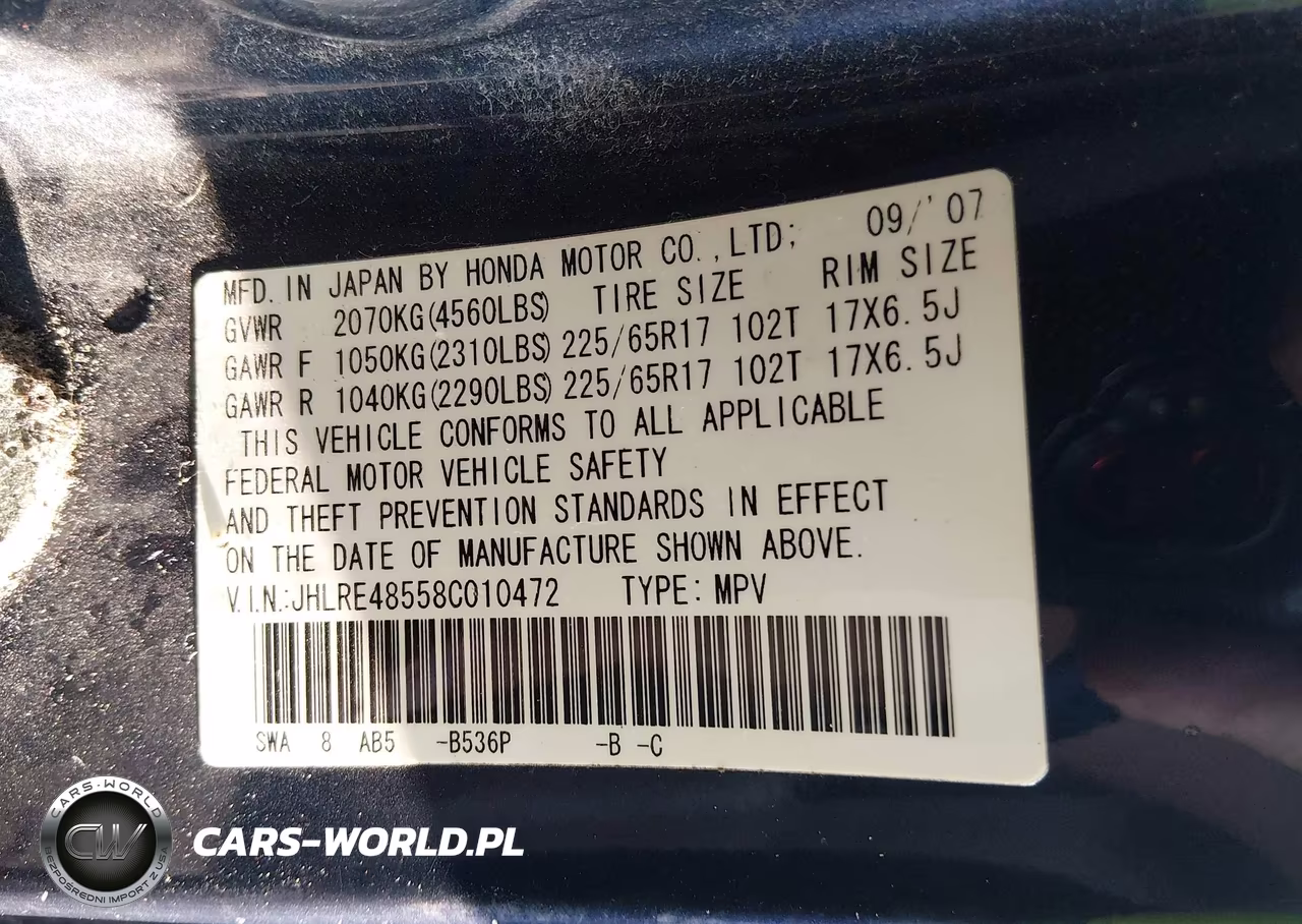 2008 Honda Cr-V Ex VIN:JHLRE48558C010472 - 9