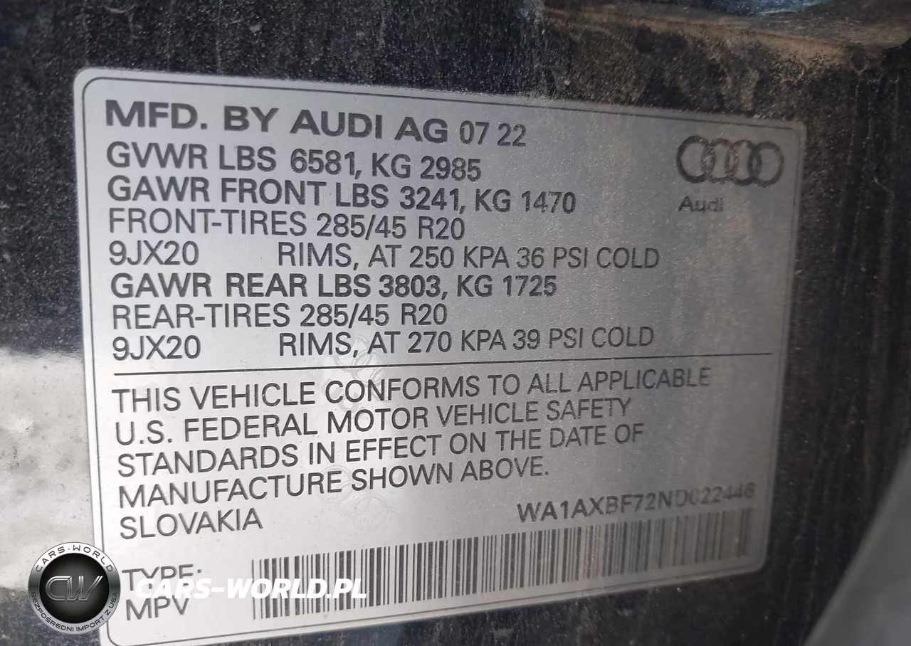 2022 Audi Q7 Premium 55 Tfsi Quattro Tiptronic VIN:WA1AXBF72ND022446 - 9