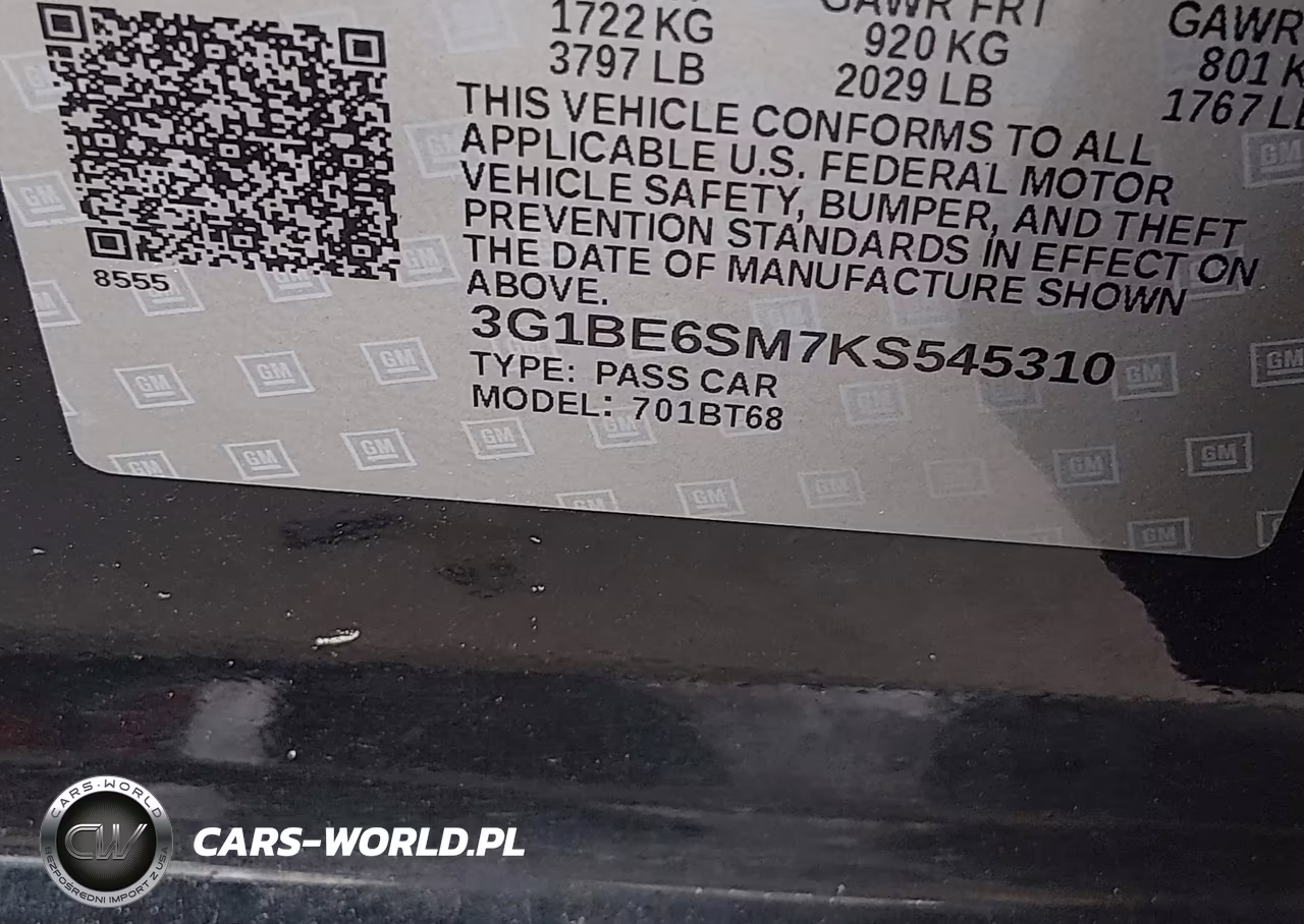 2019 Chevrolet Cruze Lt VIN:3G1BE6SM7KS545310 - 9