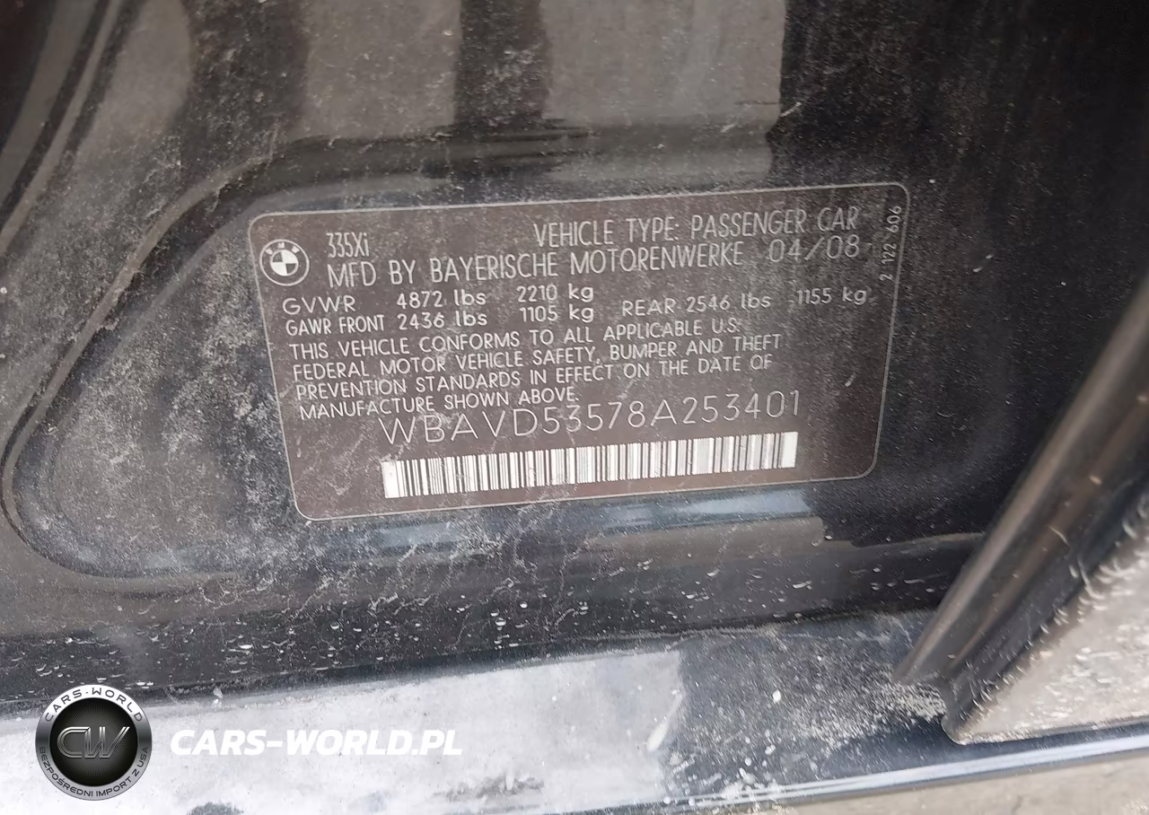 2008 BMW 335Xi VIN:WBAVD53578A253401 - 9