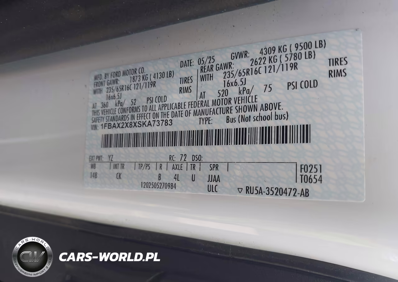 2025 Ford Transit-350 Passenger Van Xlt VIN:1FBAX2X8XSKA73783 - 9