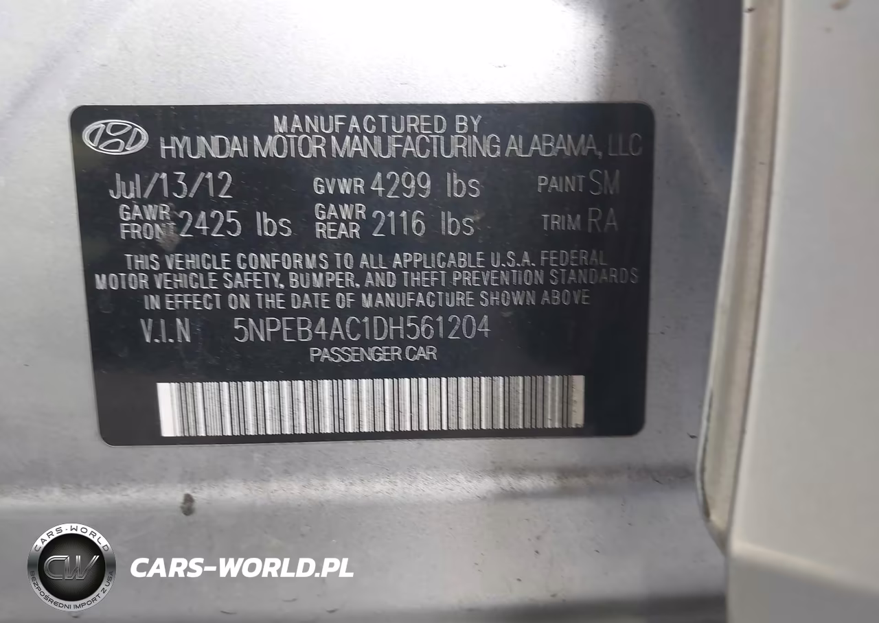 2013 Hyundai Sonata Gls VIN:5NPEB4AC1DH561204 - 9