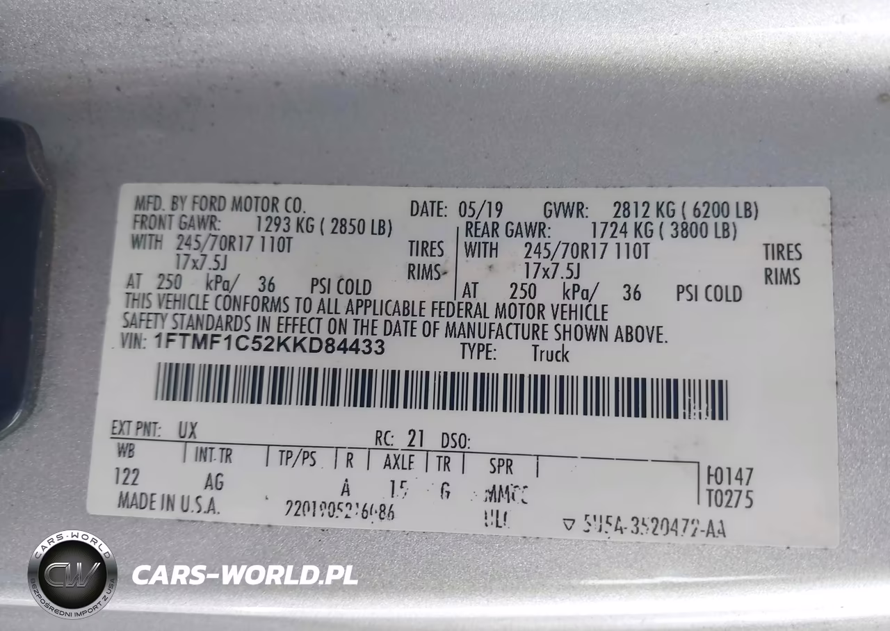 2019 Ford F-150 Xl VIN:1FTMF1C52KKD84433 - 9