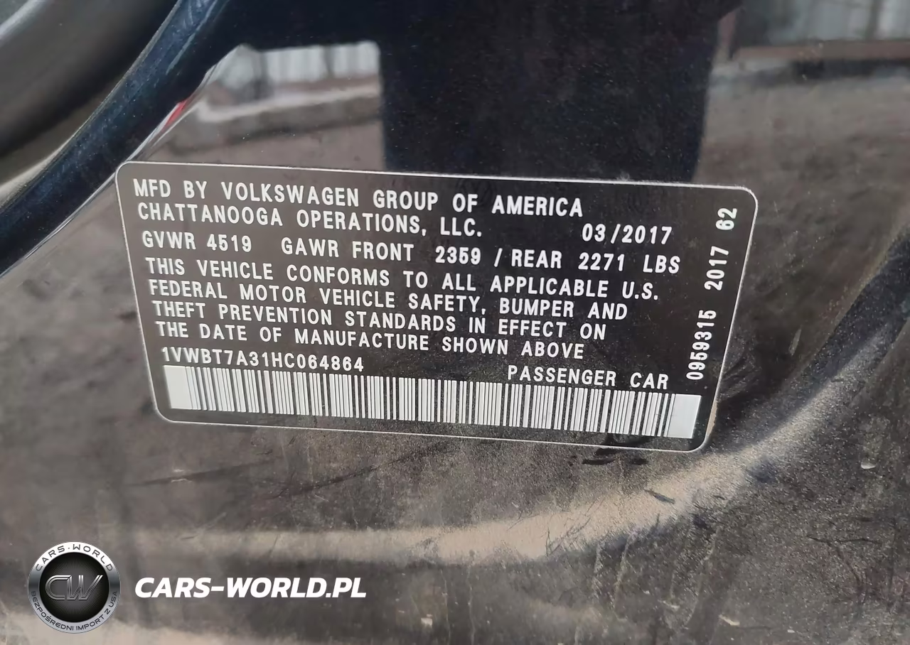 2017 Volkswagen Passat 1.8T Se VIN:1VWBT7A31HC064864 - 9