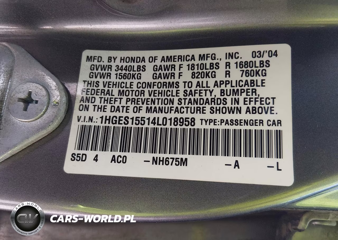 2004 Honda Civic Lx VIN:1HGES15514L018958 - 9