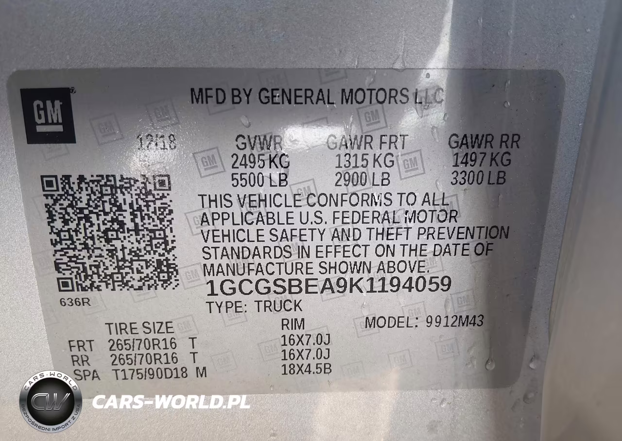 2019 Chevrolet Colorado Wt VIN:1GCGSBEA9K1194059 - 9