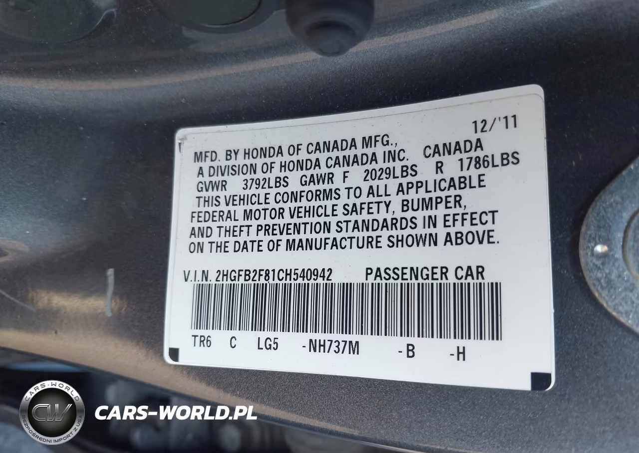 2012 Honda Civic Ex VIN:2HGFB2F81CH540942 - 9