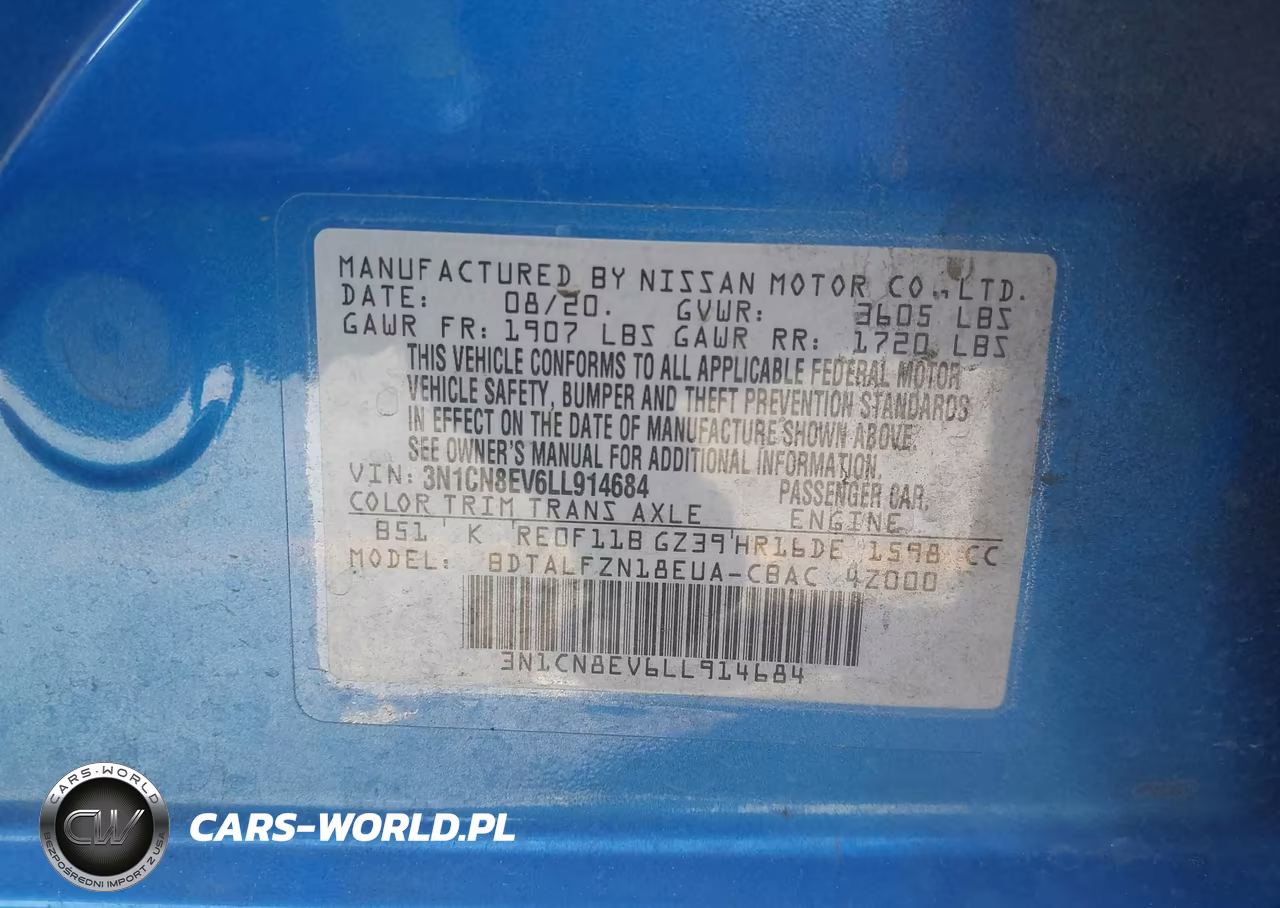 2020 Nissan Versa Sv Xtronic Cvt VIN:3N1CN8EV6LL914684 - 9