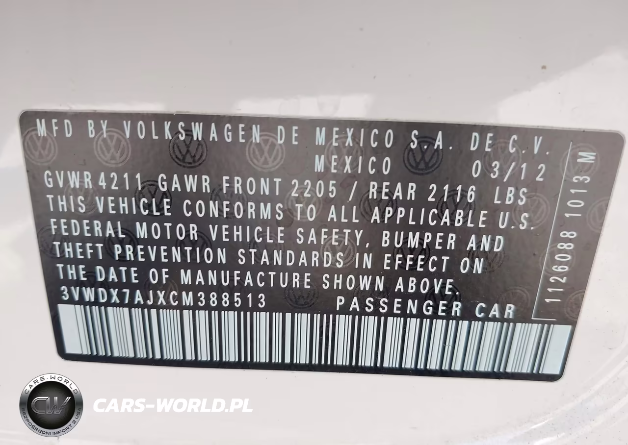 2012 Volkswagen Jetta 2.5L Se VIN:3VWDX7AJXCM388513 - 9
