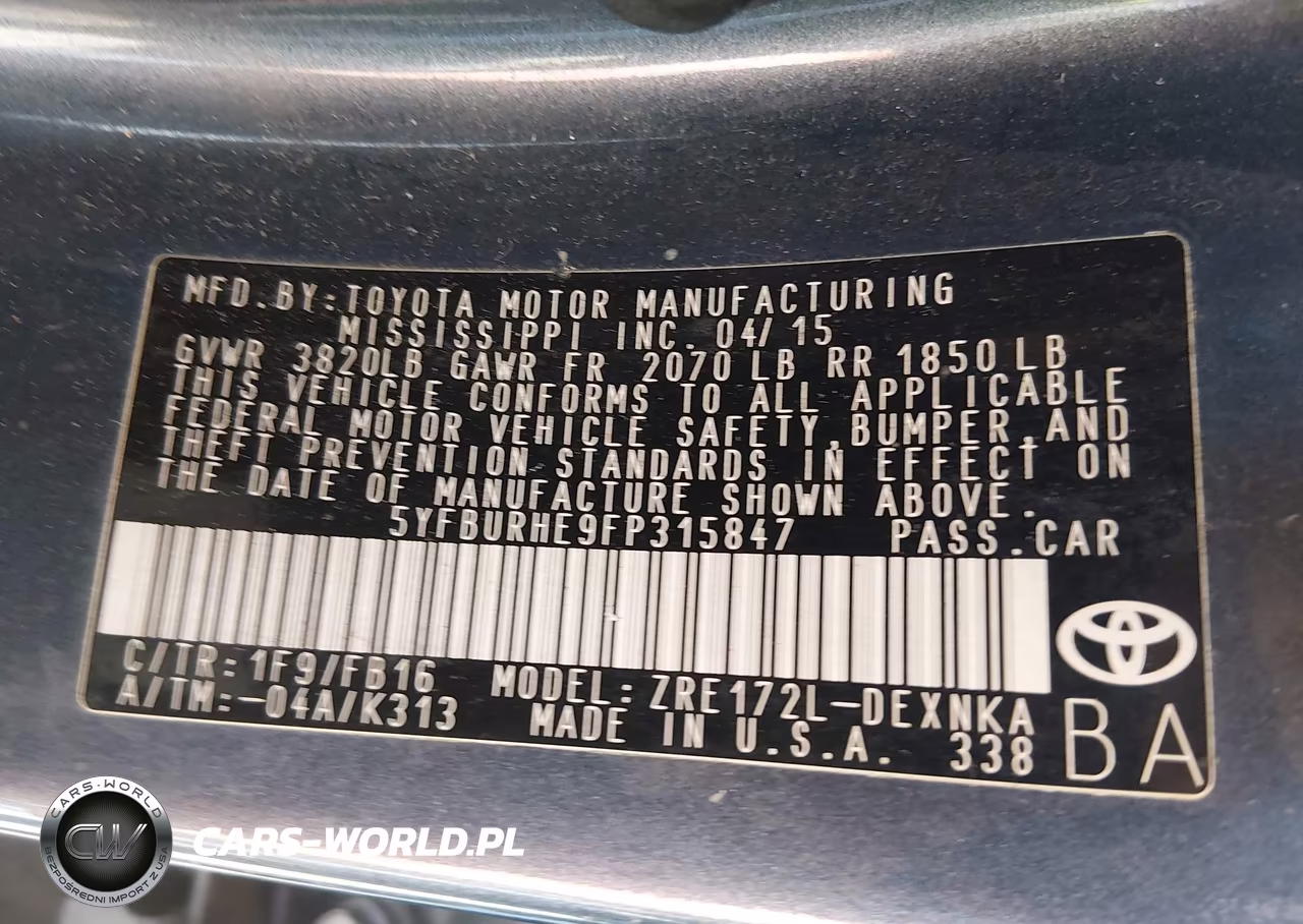 2015 Toyota Corolla Le VIN:5YFBURHE9FP315847 - 9