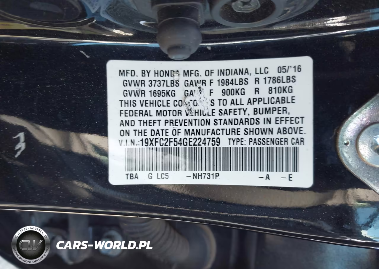 2016 Honda Civic Lx VIN:19XFC2F54GE224759 - 9