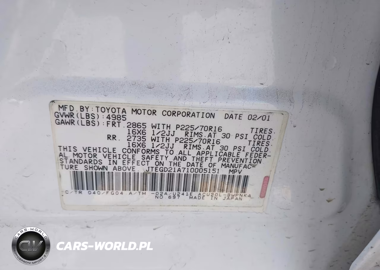 2001 Toyota Highlander VIN:JTEGD21A710005151 - 9