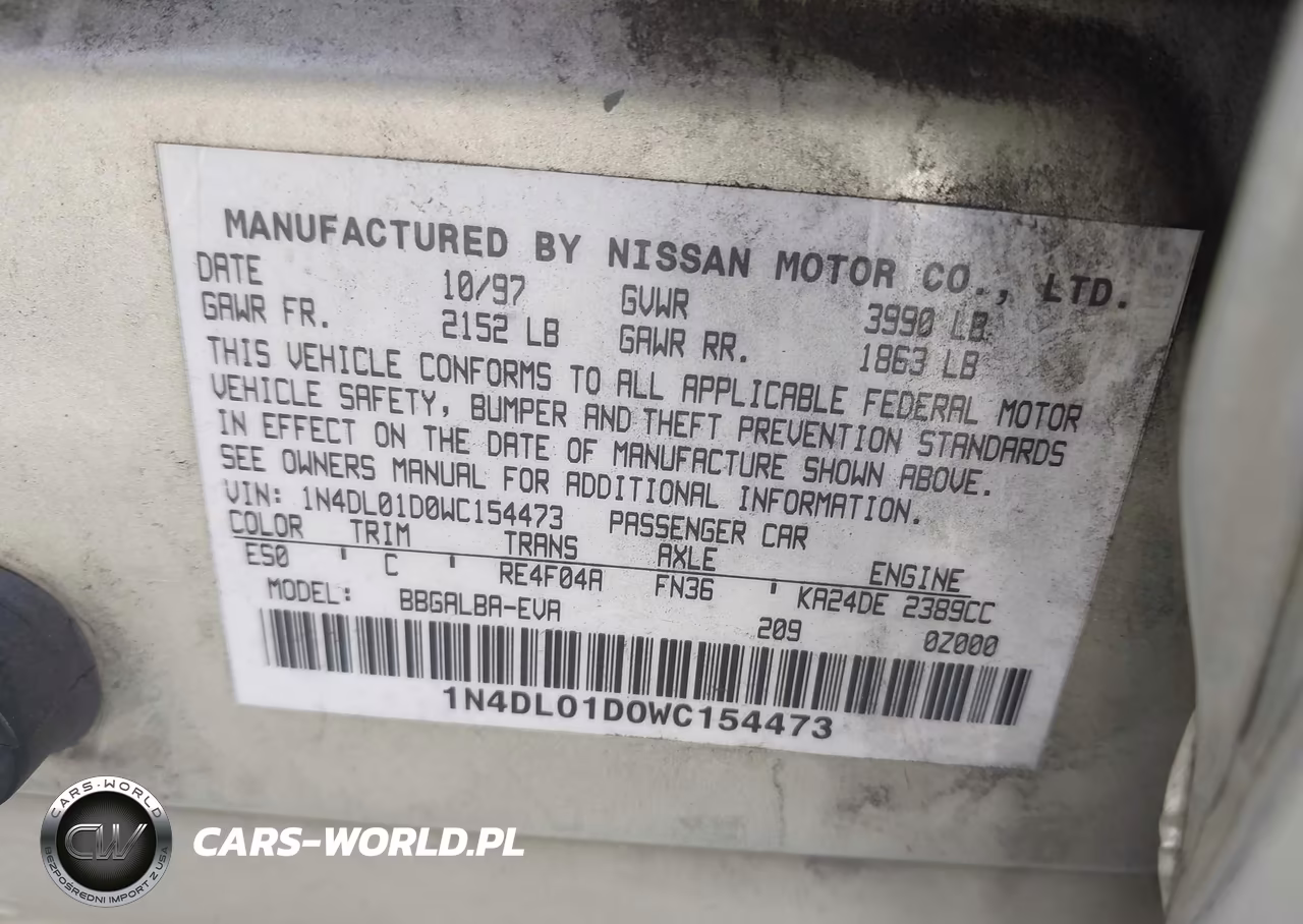 1998 Nissan Altima Gle-Gxe-Se-Xe VIN:1N4DL01D0WC154473 - 9