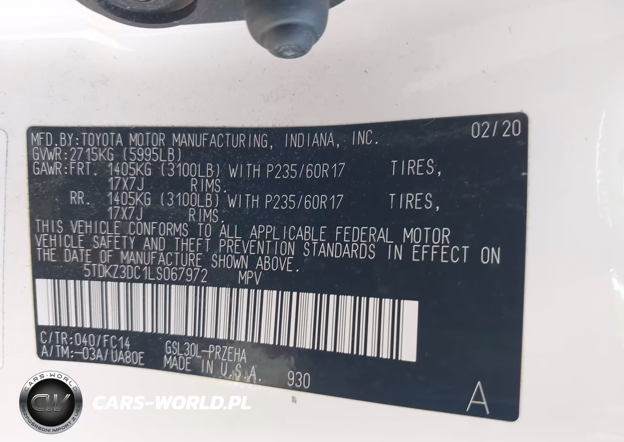 2020 Toyota Sienna Le VIN:5TDKZ3DC1LS067972 - 9