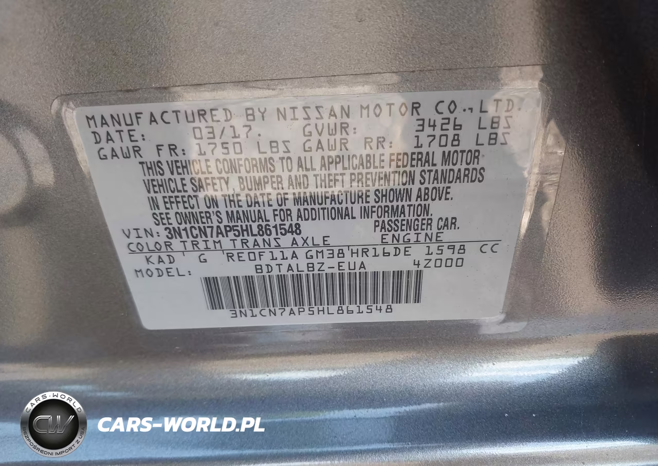 2017 Nissan Versa 1.6 Sv VIN:3N1CN7AP5HL861548 - 9