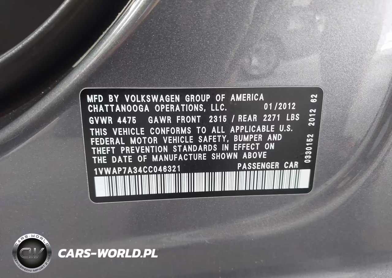 2012 Volkswagen Passat 2.5L S VIN:1VWAP7A34CC046321 - 9