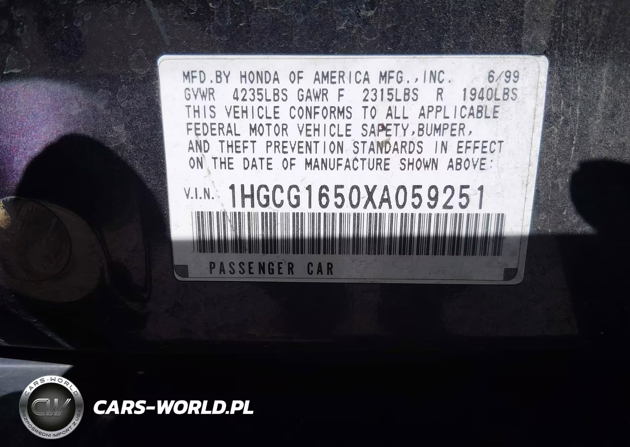 1999 Honda Accord Ex V6 VIN:1HGCG1650XA059251 - 9