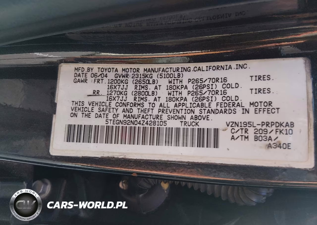 2004 Toyota Tacoma Prerunner V6 VIN:5TEGN92N04Z428105 - 9