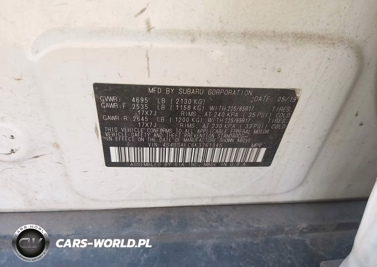 2019 Subaru Outback 2.5I Premium VIN:4S4BSAFC6K3361045 - 9