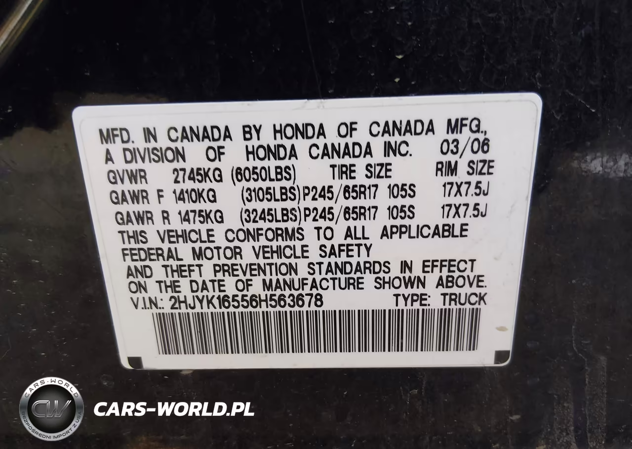 2006 Honda Ridgeline Rtl VIN:2HJYK16556H563678 - 9