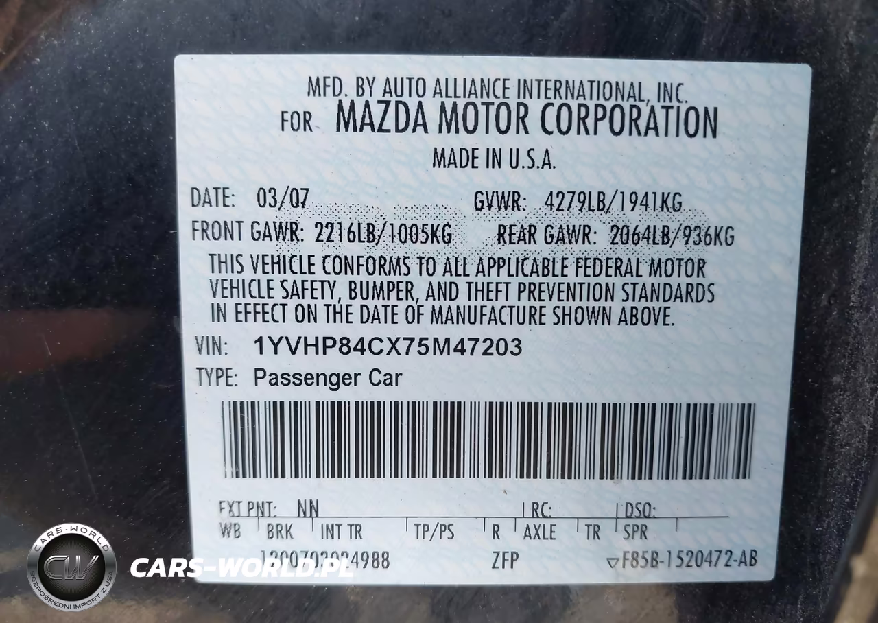 2007 Mazda Mazda6 I Touring VIN:1YVHP84CX75M47203 - 6