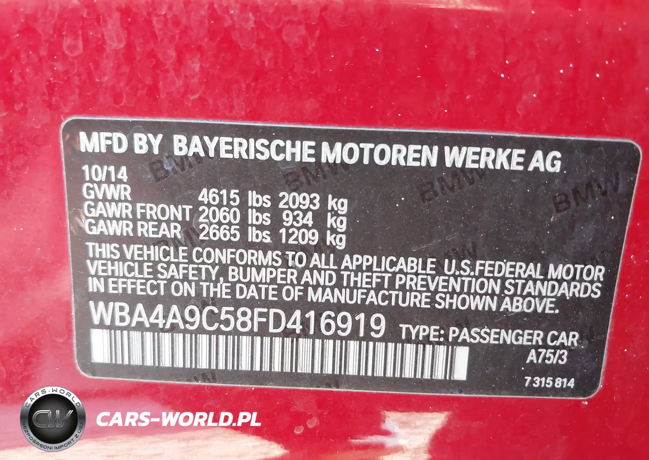 2015 BMW 428 Gran Coupe VIN:WBA4A9C58FD416919 - 9
