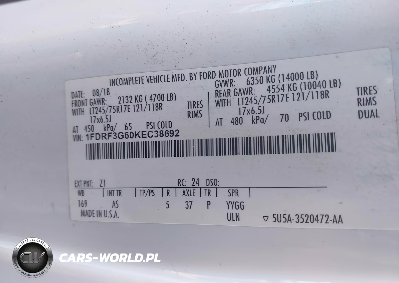2019 Ford F-350 Chassis Xl VIN:1FDRF3G60KEC38692 - 4
