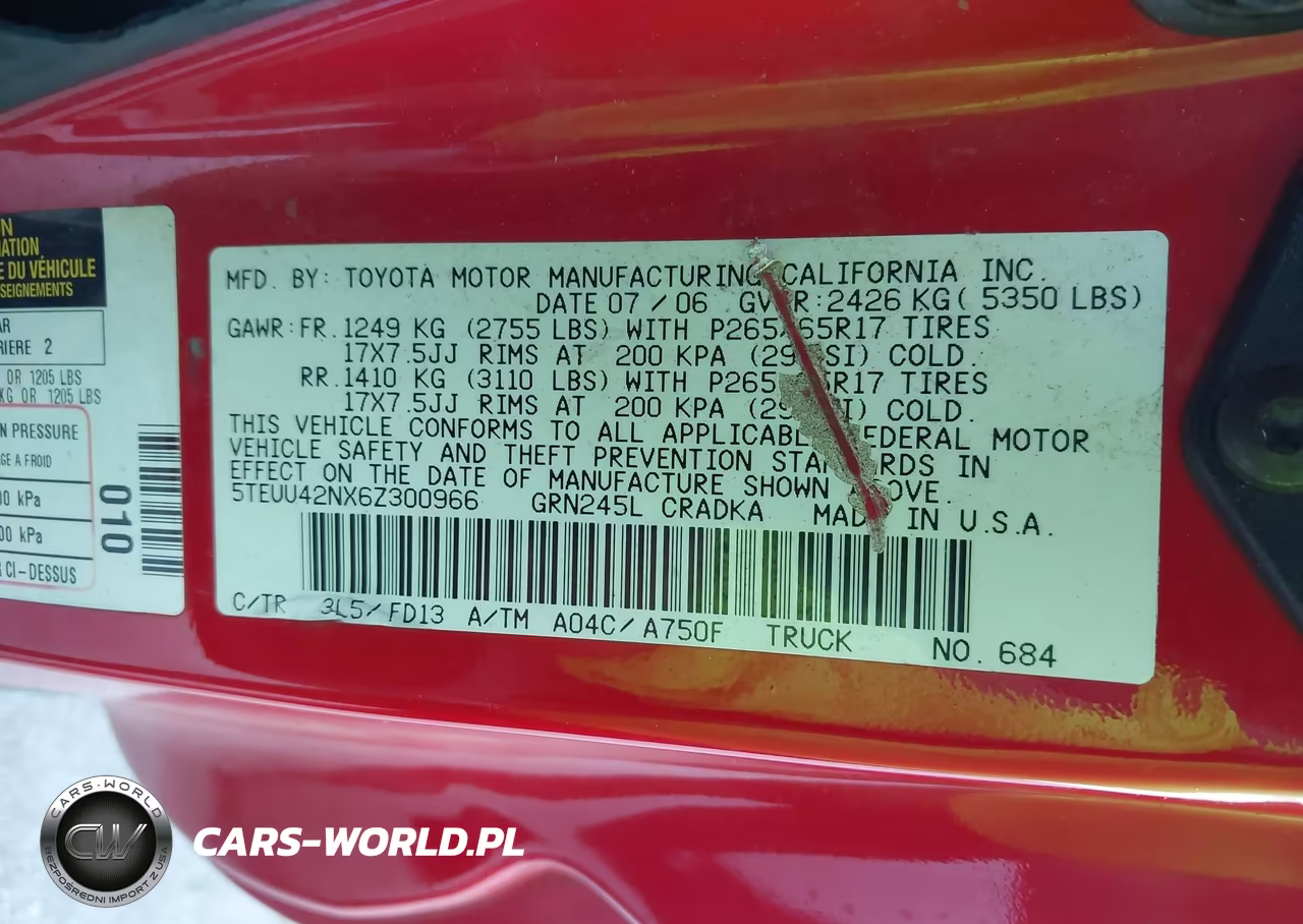 2006 Toyota Tacoma Base V6 VIN:5TEUU42NX6Z300966 - 9