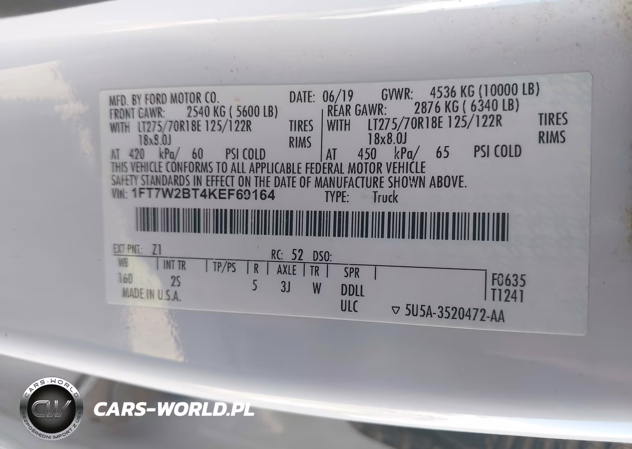 2019 Ford F-250 Xlt VIN:1FT7W2BT4KEF69164 - 9