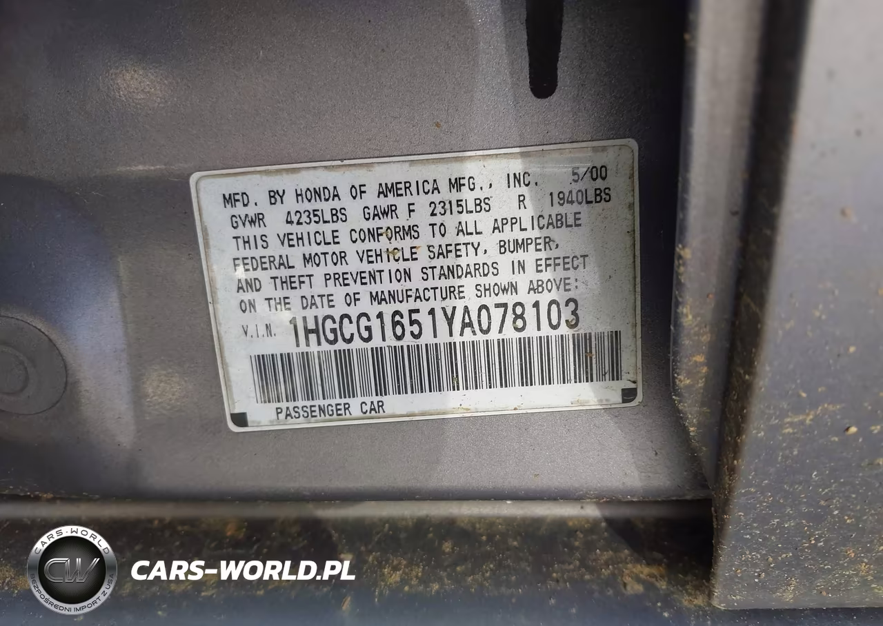 2000 Honda Accord 3.0 Ex VIN:1HGCG1651YA078103 - 9