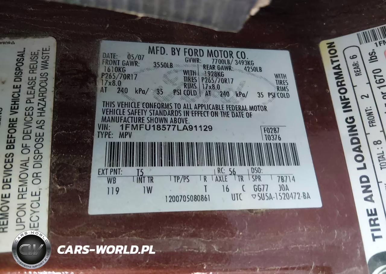 2007 Ford Expedition Eddie Bauer VIN:1FMFU18577LA91129 - 9