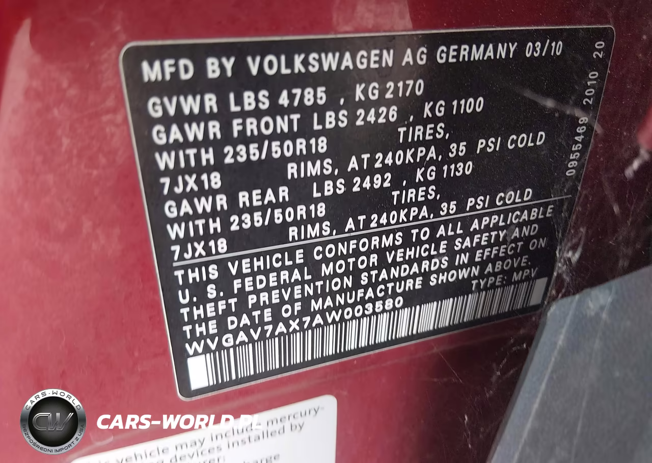 2010 Volkswagen Tiguan Wolfsburg Edition VIN:WVGAV7AX7AW003580 - 9
