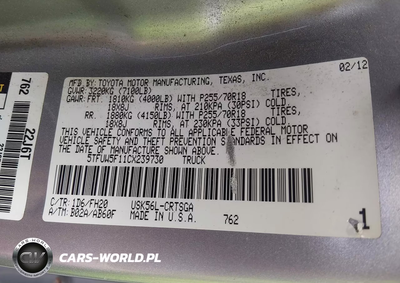 2012 Toyota Tundra Grade 5.7L V8 VIN:5TFUW5F11CX239730 - 9